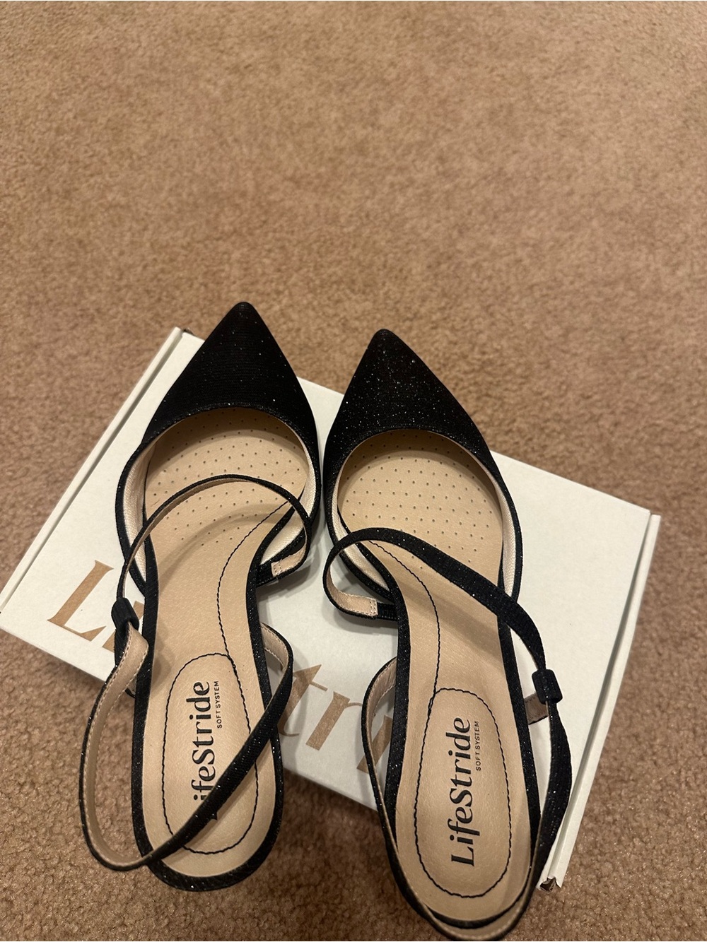 Life Stride Black Pointed Slingback Low Heel.